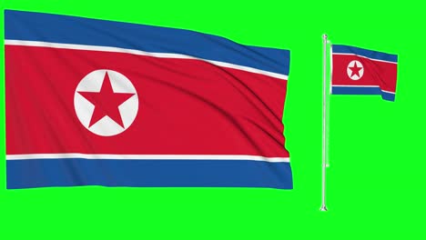 Greenscreen-Schwenkt-Nordkorea-Flagge-Oder-Fahnenmast